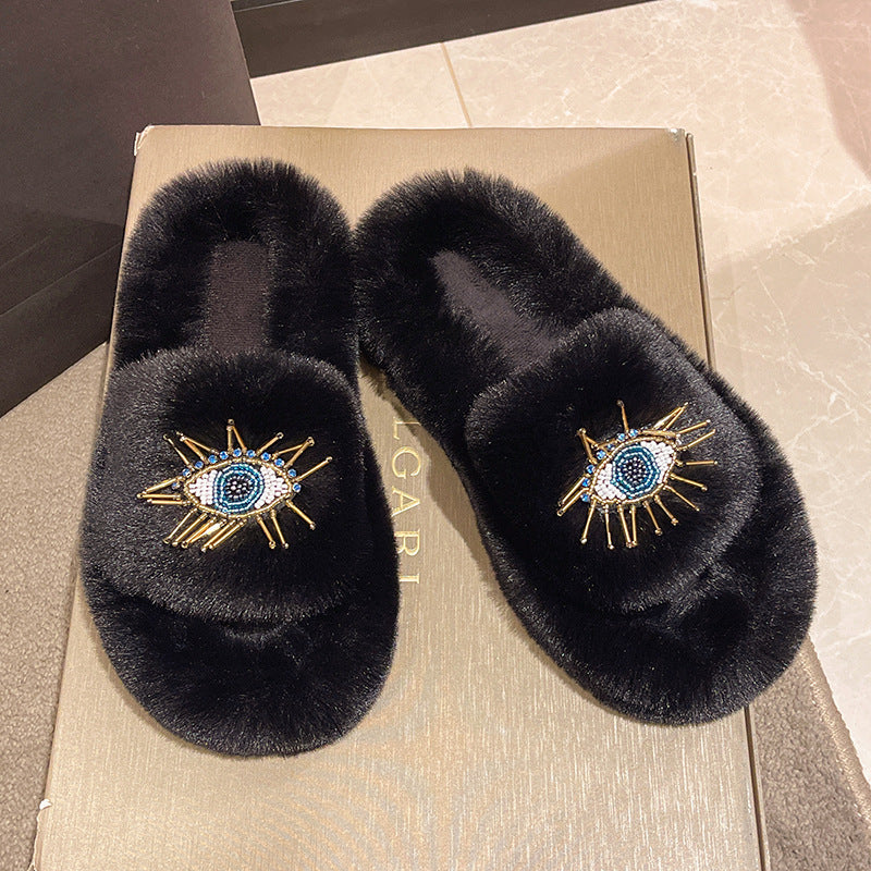 Wholesale Devil's Eye Thick Sole Plush Slippers